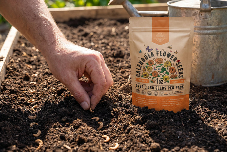 Direct-sow calendula a quarter inch deep; the seeds need darkness to sprout.