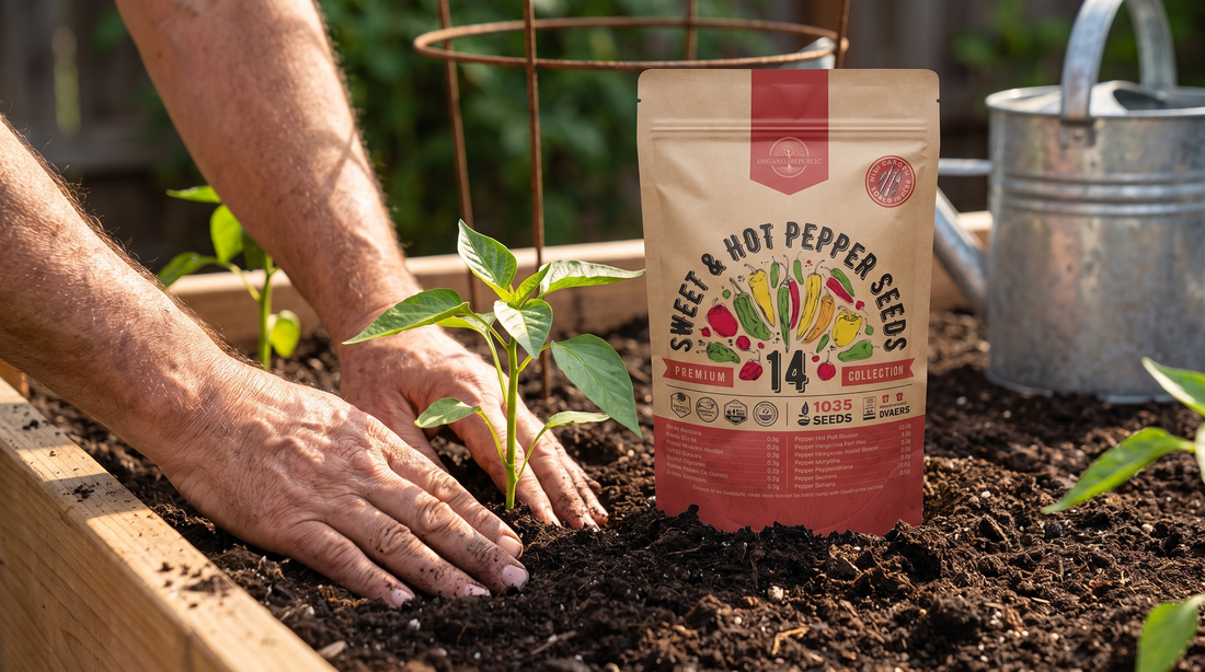 Start seeds indoors early, then transplant young peppers out after the last frost.