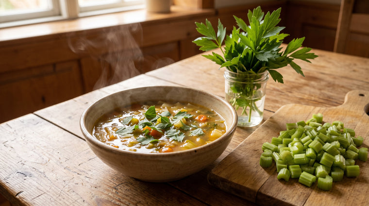 The payoff: fresh lovage stirred into soups and stocks for a rich celery flavor.