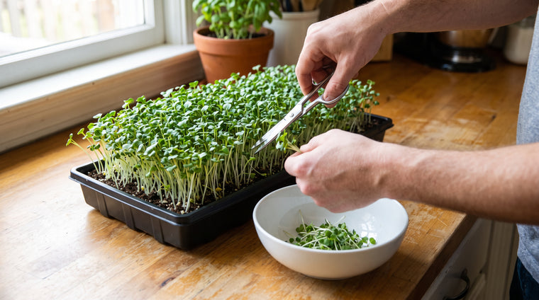 Sow broccoli seed densely on moist mix, then blackout a few days before light.