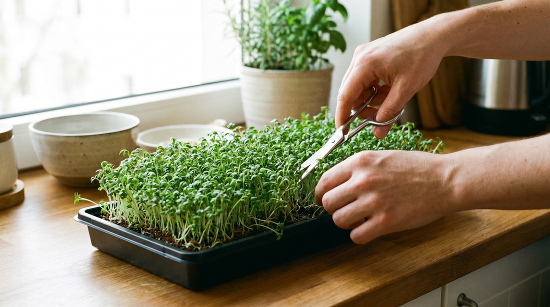 Sow curled cress seeds dry (never soaked) on a moist tray.