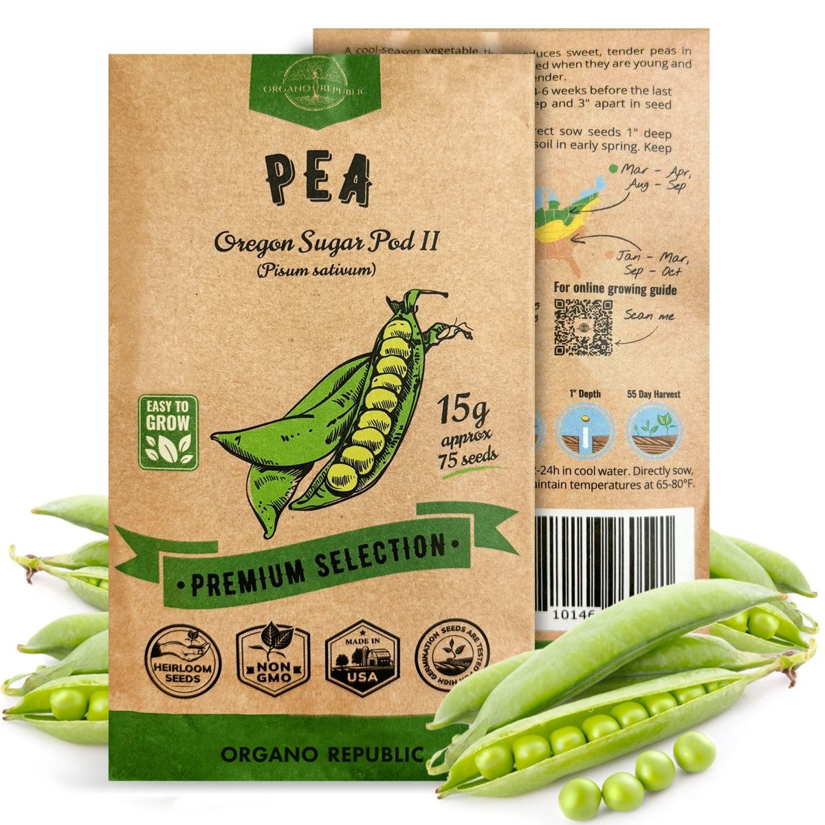 Pea Oregon Sugar Pod II Seeds Pack 15G - Organo Republic seeds store Pea Oregon Sugar Pod II Seeds Pack 15G