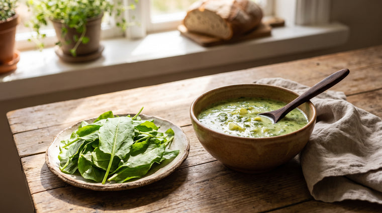 Fresh homegrown sorrel for a bright, lemony soup or salad.