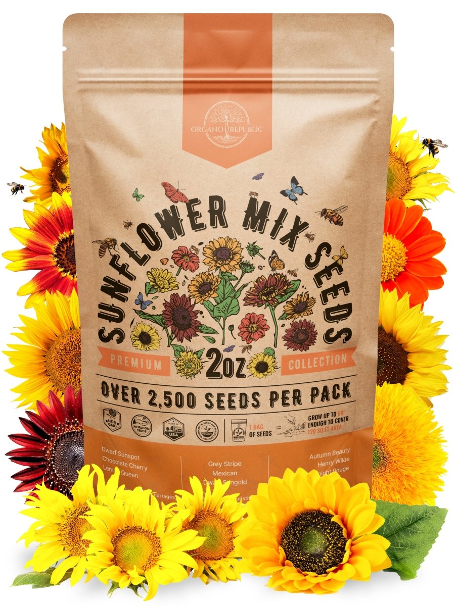 Sunflower Mix Seeds Pack 2 oz - Organo Republic seeds store Sunflower Mix Seeds Pack 2 oz