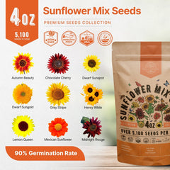 Sunflower Mix Seeds Pack 4 oz - Organo Republic seeds store Sunflower Mix Seeds Pack 4 oz