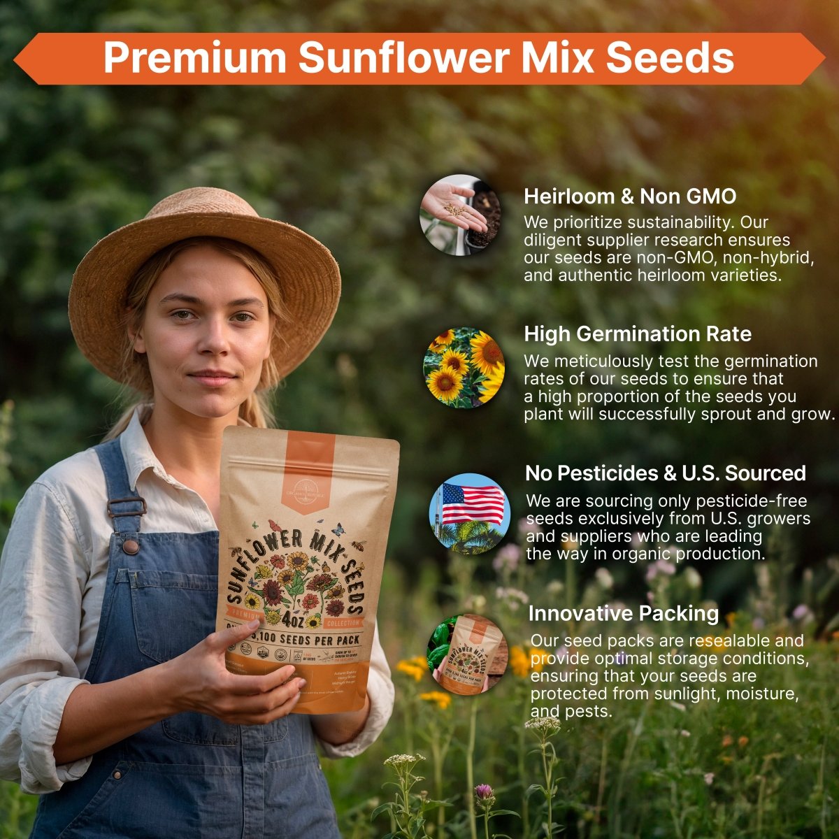Sunflower Mix Seeds Pack 4 oz - Organo Republic seeds store Sunflower Mix Seeds Pack 4 oz