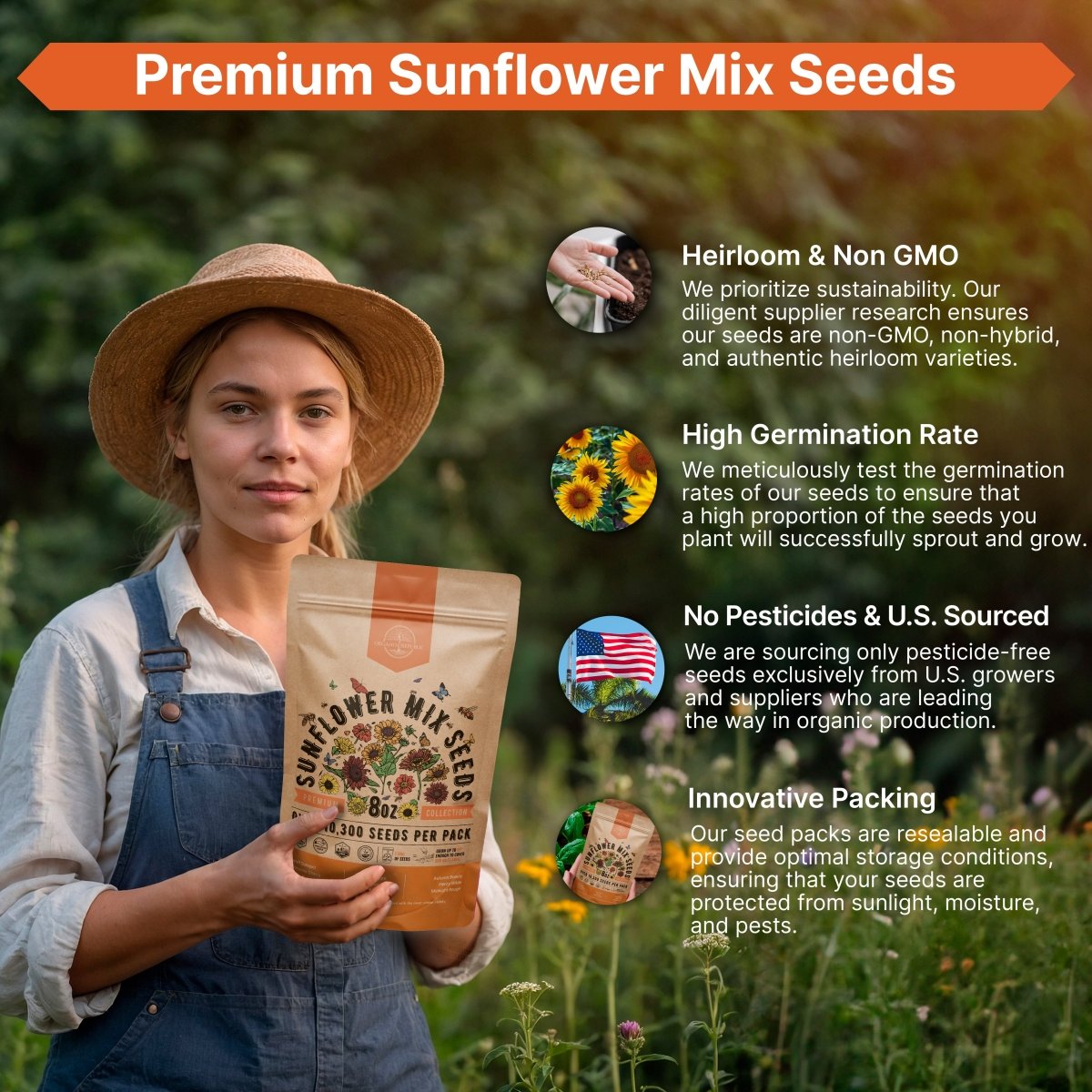 Sunflower Mix Seeds Pack 8 oz - Organo Republic seeds store Sunflower Mix Seeds Pack 8 oz