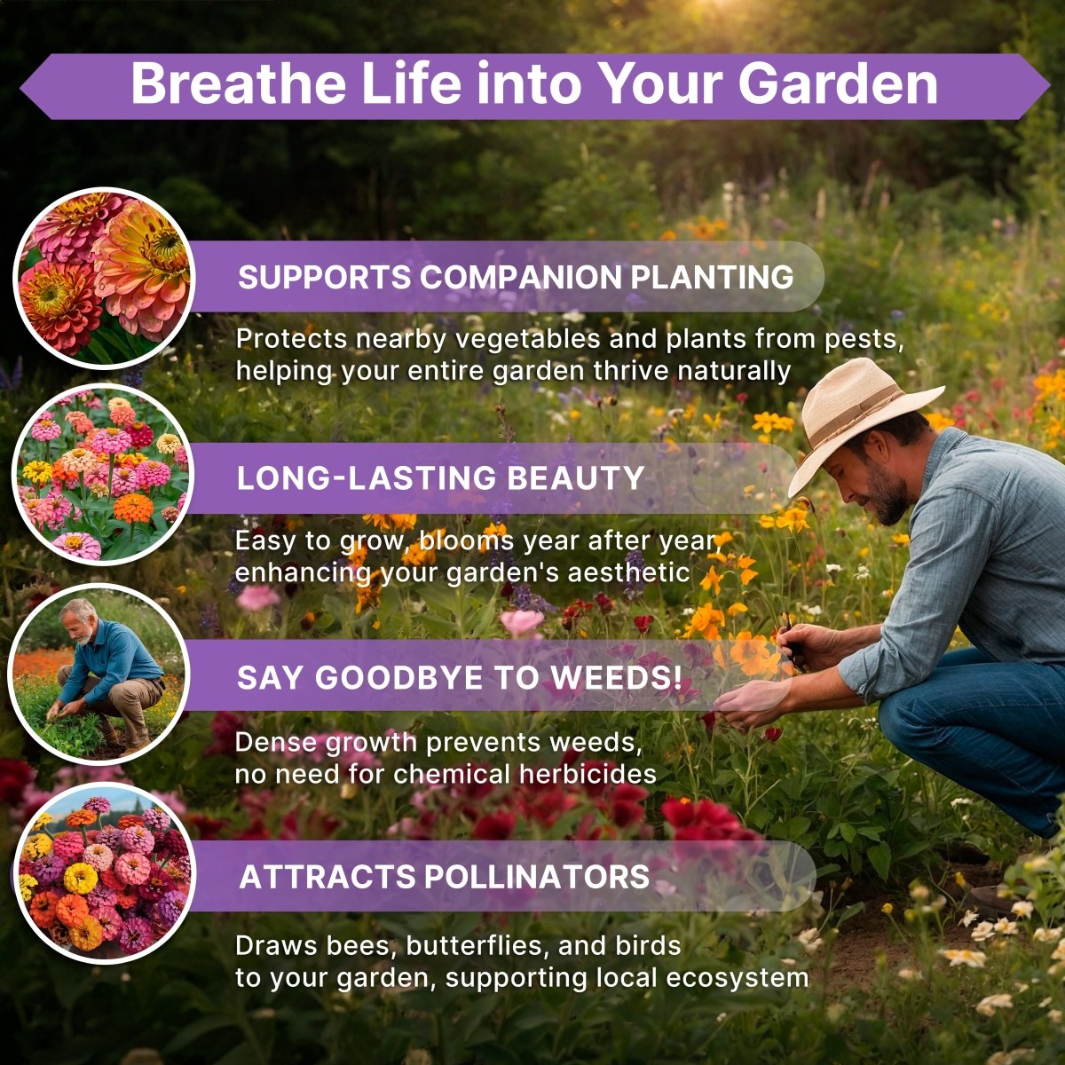 Zinnia Seeds Pack 1 oz - Organo Republic seeds store Zinnia Seeds Pack 1 oz