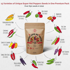 13 Rare Hot Chili Peppers & 18 Culinary Herbs Non-GMO Heirloom Seeds - Organo Republic
