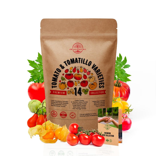 14 Unique Tomato and Tomatillo Variety Pack - Over 800 Non-GMO, Heirloom Seeds - Organo Republic 1200