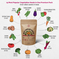 15 Most Popular Vegetables Seeds Variety Pack - Heirloom, Non-GMO, Veggies Seeds for Planting Outdoor and Indoor - Organo Republic