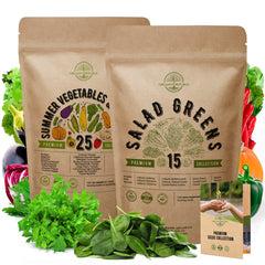 25 Summer Vegetable & 15 Salad Greens Seeds Variety Packs Non-GMO Heirloom Seeds for Planting Indoor and Outdoor. Over 9000 Seeds. - Organo Republic