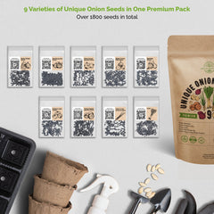 9 Onion Seeds Variety Pack Heirloom, Non-GMO, Onion Seeds for Planting - Organo Republic