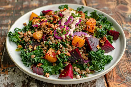 Beet, Lentil & Kale Salad With Tahini Dressing - Organo Republic