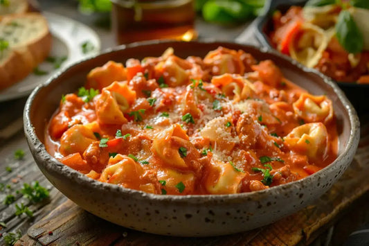 Creamy Tortellini Pasta With Fire Roasted Tomatoes - Organo Republic