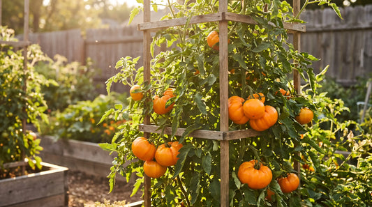Amana Orange tomato plant with ripe fruit