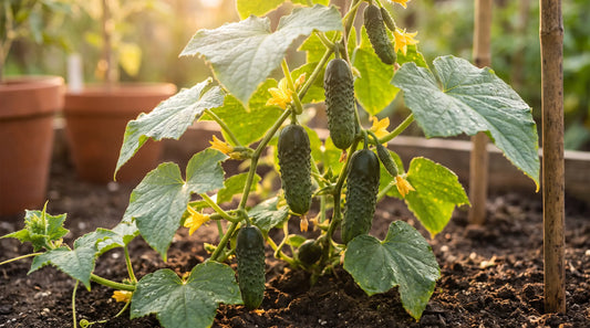 Boston pickling cucumber plant on the vine