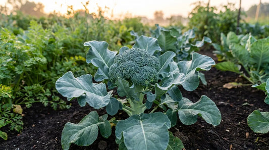 How to grow broccoli: a mature broccoli plant with a full head in the garden