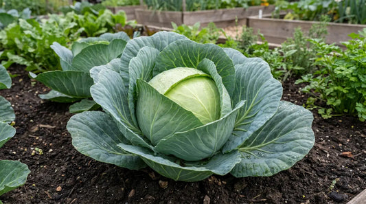How to grow cabbage: a mature green cabbage head in the garden