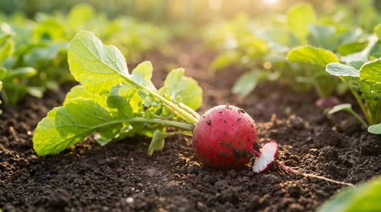 Champion radish freshly pulled in a sunny garden