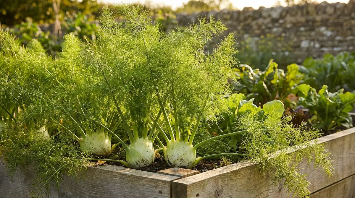How to grow fennel: mature Florence fennel with swollen bulbs and feathery fronds