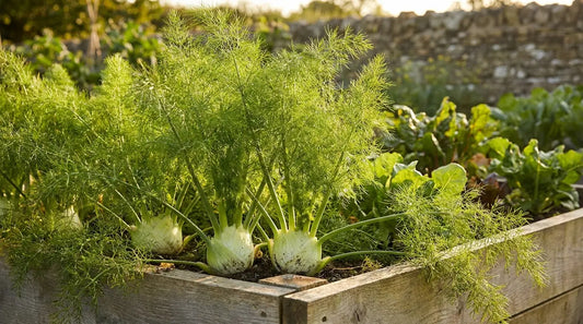 How to grow fennel: mature Florence fennel with swollen bulbs and feathery fronds