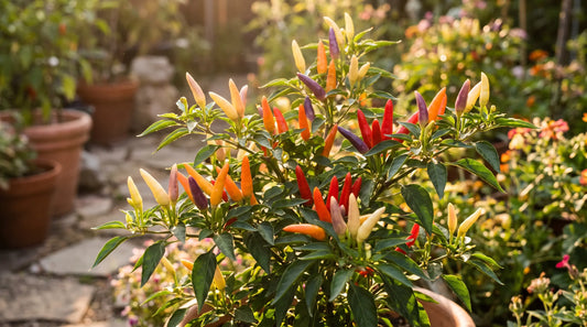 Fire Cracker pepper plant with ripe fruit