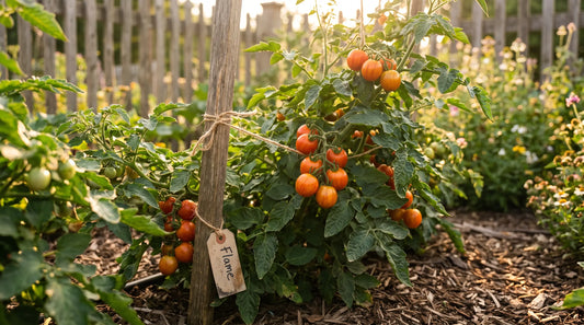Flame tomato plant with ripe fruit