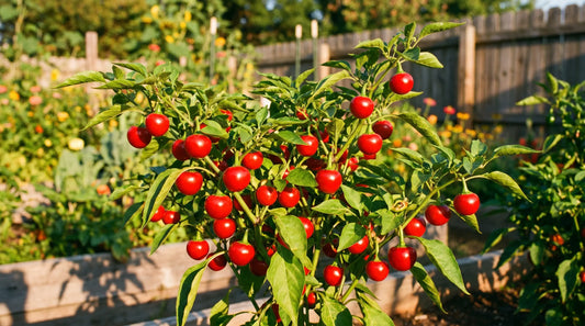 Hot Red Cherry pepper plant with ripe fruit