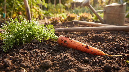 A Imperator 58 carrot freshly pulled from the garden