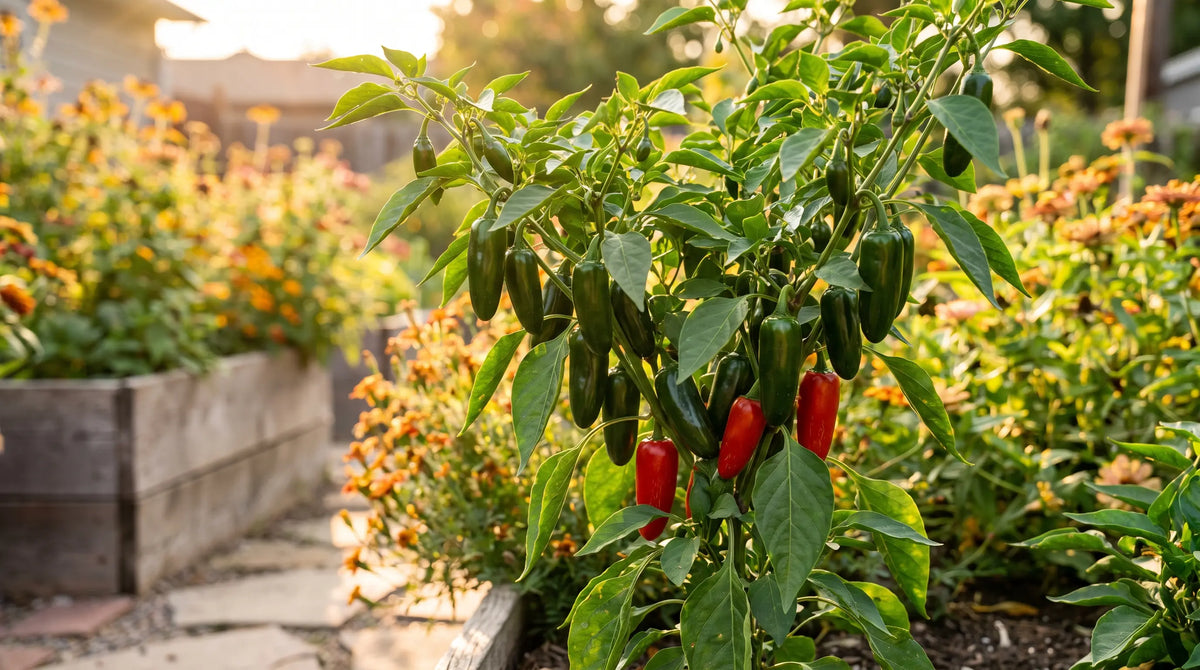 Jalapeno pepper plant with ripe fruit