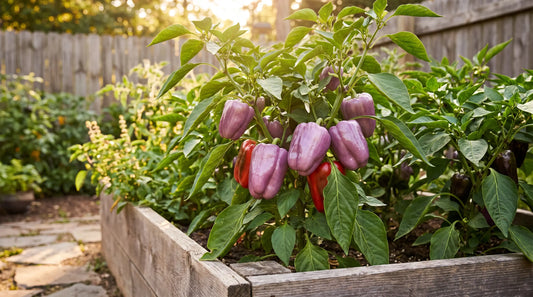 Lilac Bell pepper plant with lavender-purple fruit
