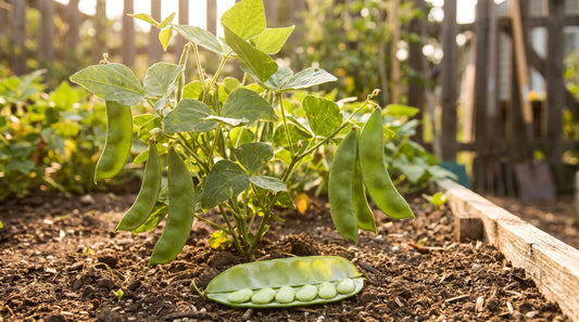 A bush lima bean plant with broad flat pods and pale green shelled butter beans