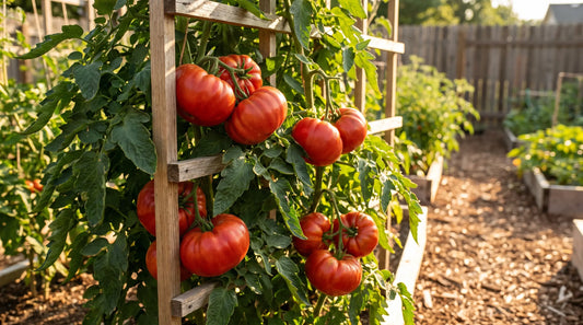 Red Beefsteak tomato plant with ripe fruit