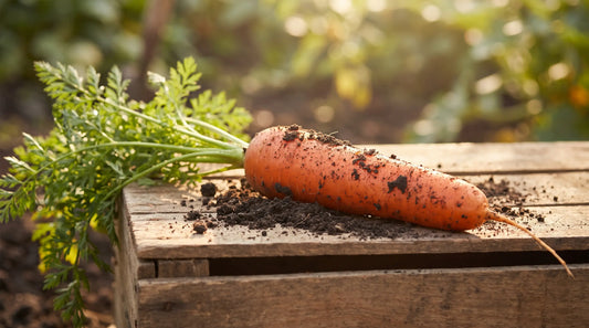 A Scarlet Nantes carrot freshly pulled from the garden