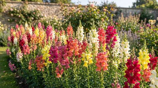 Colorful snapdragons in full bloom in a garden