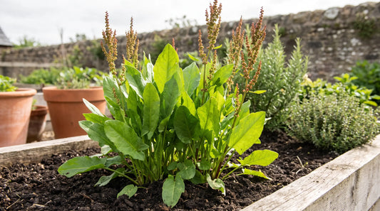 Mature garden sorrel growing in an herb bed