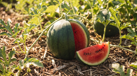 Small round Sugar Baby icebox watermelon in the garden with sweet red flesh