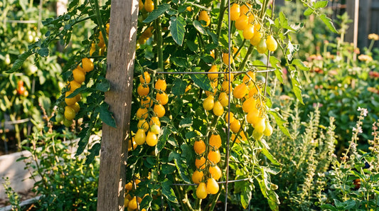 Yellow Pear tomato plant with ripe fruit