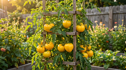Yellow Stuffer tomato plant with ripe fruit