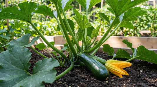How to grow zucchini: a healthy zucchini plant with fruit and blossom