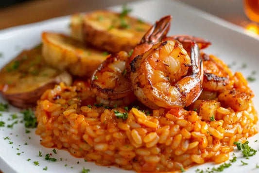Jollof Risotto With Suya-Spiced Shrimp - Organo Republic