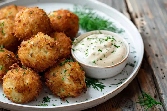 Kohlrabi Fritters With Garlic & Herb Cashew Cream - Organo Republic
