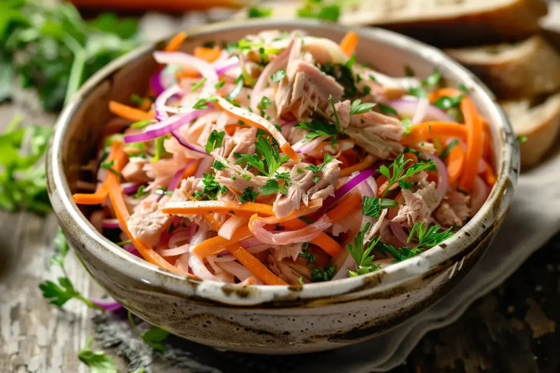 Kohlrabi & Carrot Slaw With Smoked Tuna - Organo Republic