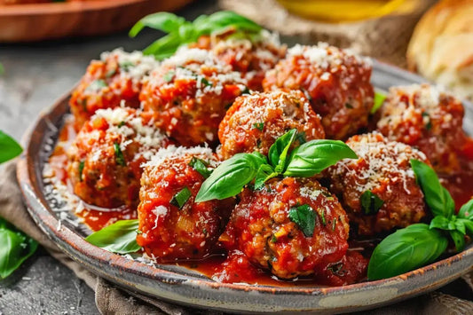 Pork & Ricotta Meatballs With Roasted Garden Tomato Sauce - Organo Republic