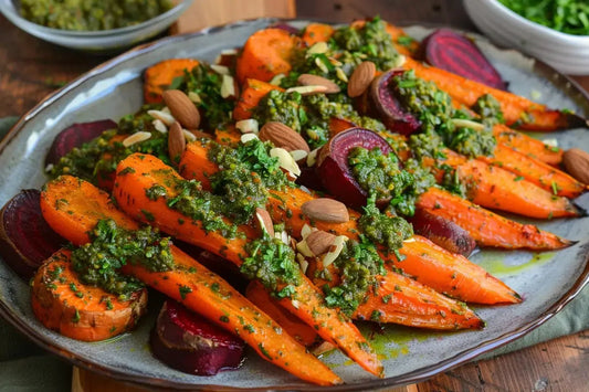 Roasted Carrots & Beets + Carrot-Top Pesto - Organo Republic