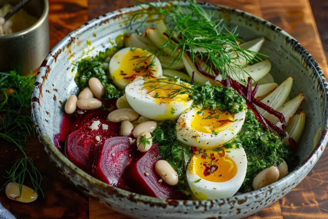 Warm Beet, Fennel & White Bean Salad With Beet Greens Chimichurri - Organo Republic