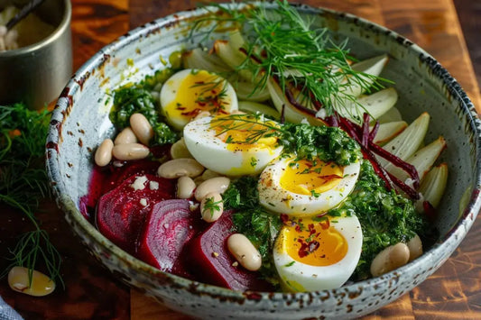 Warm Beet, Fennel & White Bean Salad With Beet Greens Chimichurri - Organo Republic