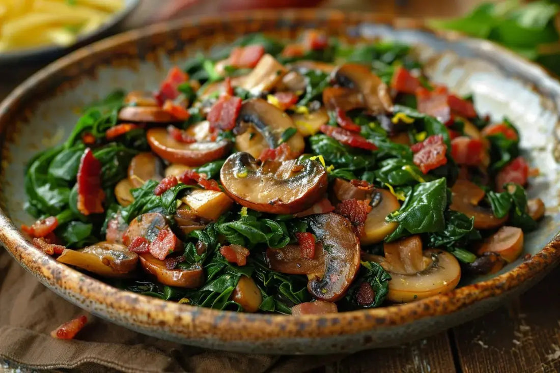 Wilted Spinach With Wild Mushrooms & Bacon - Organo Republic