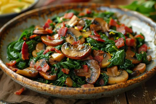 Wilted Spinach With Wild Mushrooms & Bacon - Organo Republic